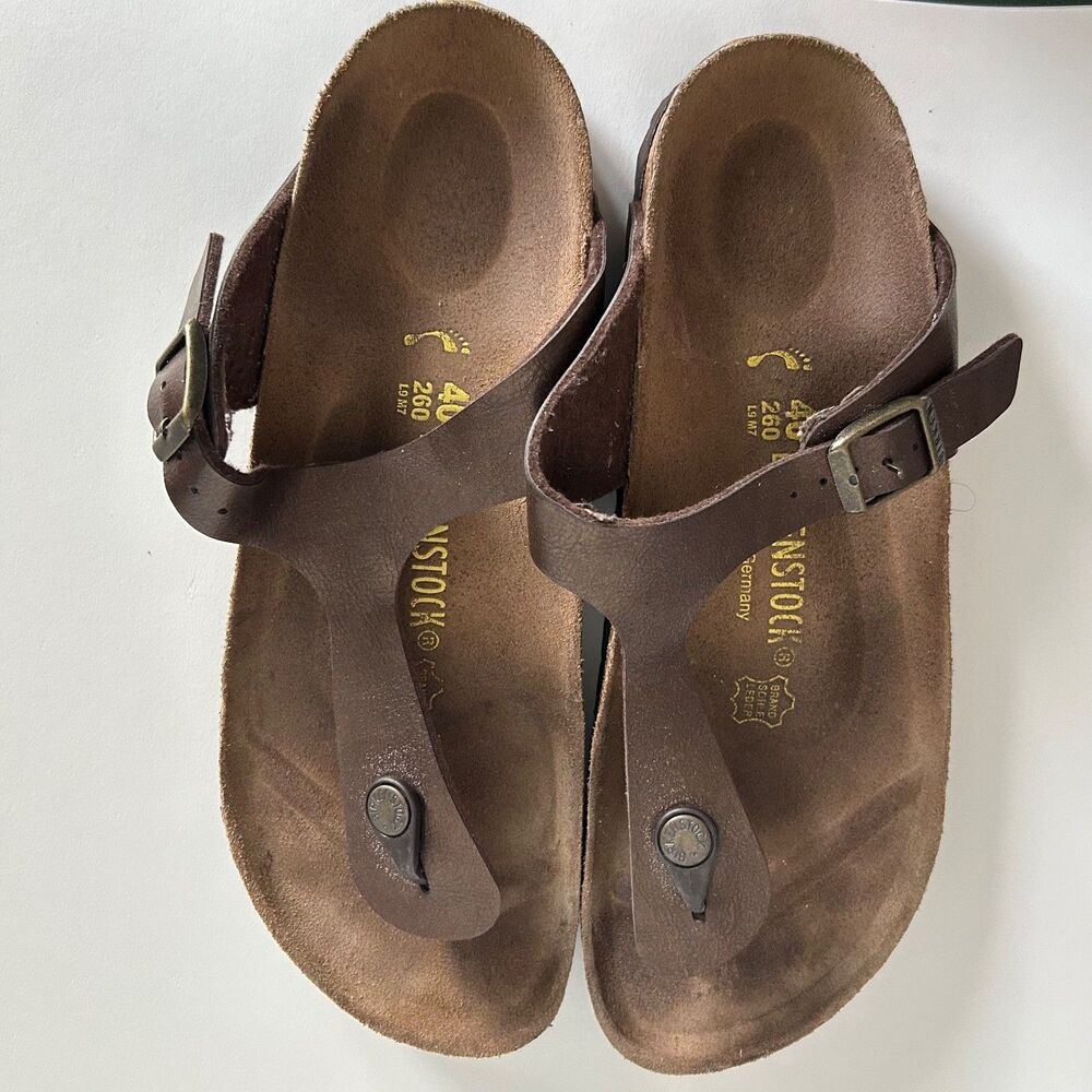 Birkenstock Gizeh Thong Sandals Womens Size 9 EU 40 Brown Leather Cork Footbed